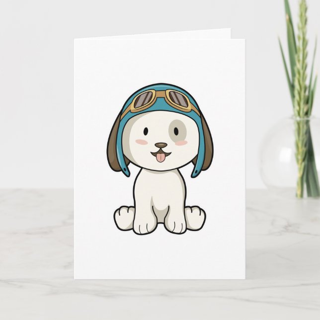 Dog as Aviator with Hat & Glasses Card (Front)