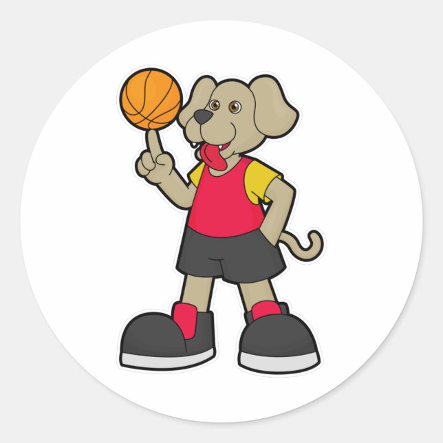 Dog as Basketball player with Basketball Classic Round Sticker (Front)