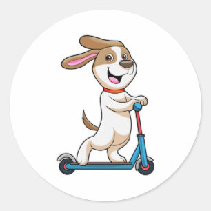 Dog as Biker with Scooter Classic Round Sticker