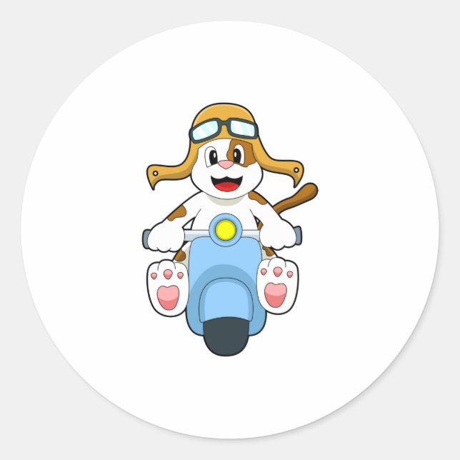 Dog as Biker with Scooter.PNG Classic Round Sticker (Front)