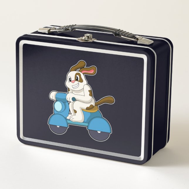 Dog as Biker with Scooter.PNG Metal Lunch Box (Front)