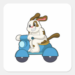 Dog as Biker with Scooter.PNG Square Sticker