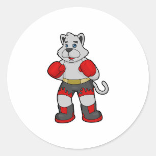 Dog as Boxer with Boxing gloves Classic Round Sticker