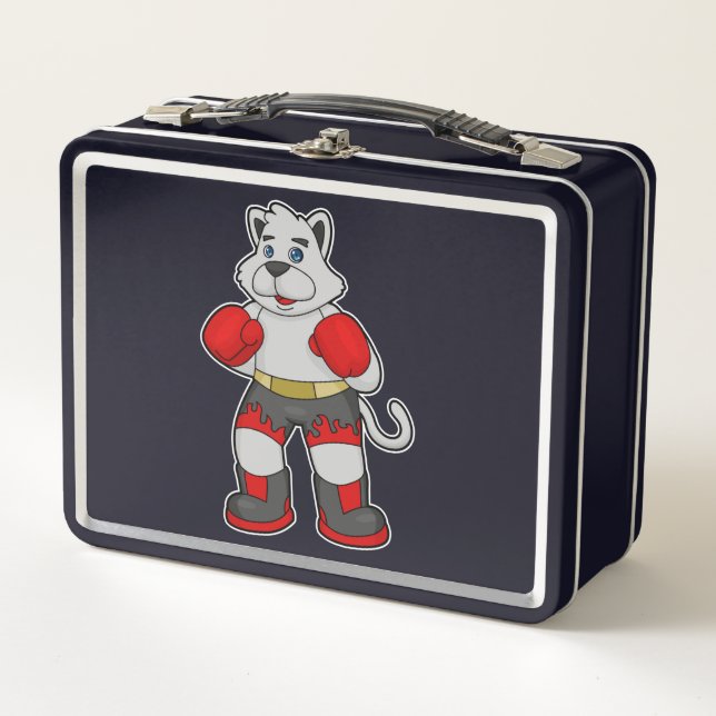 Dog as Boxer with Boxing gloves Metal Lunch Box (Front)