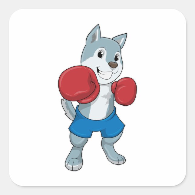 Dog as Boxer with Boxing gloves Square Sticker (Front)