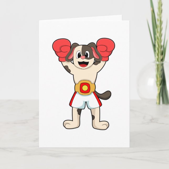 Dog as Boxing champion with Belt & Boxing gloves Card (Front)