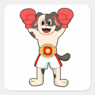 Dog as Boxing champion with Belt & Boxing gloves Square Sticker