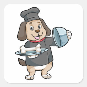 Dog as Chef with Platter & Bones Square Sticker