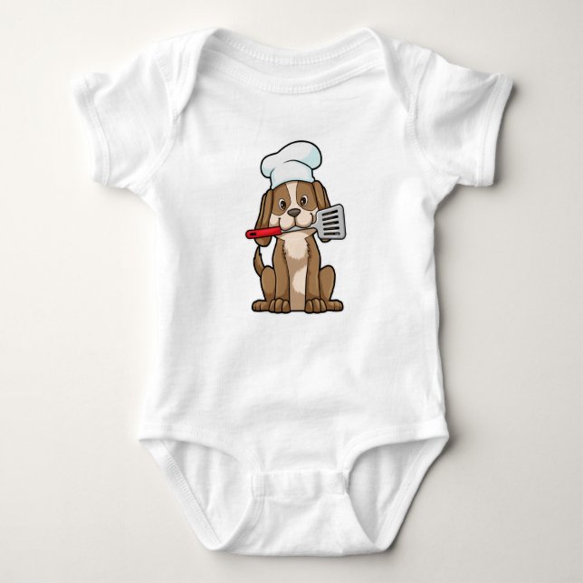 Dog as Cook with Chef's hat & Spatula Baby Bodysuit (Front)