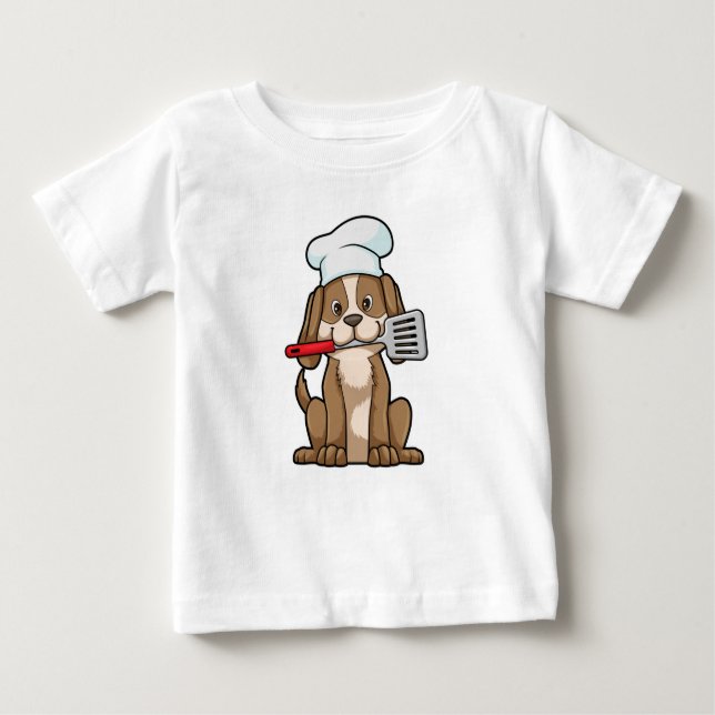 Dog as Cook with Chef's hat & Spatula Baby T-Shirt (Front)