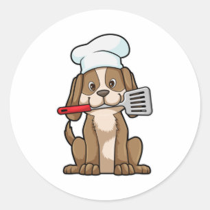 Dog as Cook with Chef's hat & Spatula Classic Round Sticker