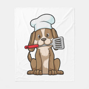 Dog as Cook with Chef's hat & Spatula Fleece Blanket