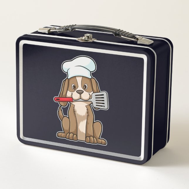 Dog as Cook with Chef's hat & Spatula Metal Lunch Box (Front)