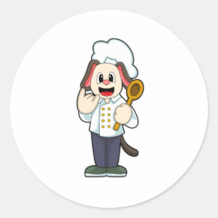 Dog as Cook with Wooden spoon & Cooking apron Classic Round Sticker