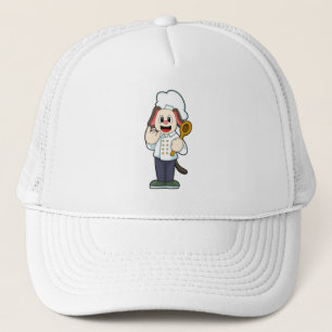 Dog as Cook with Wooden spoon & Cooking apron Trucker Hat