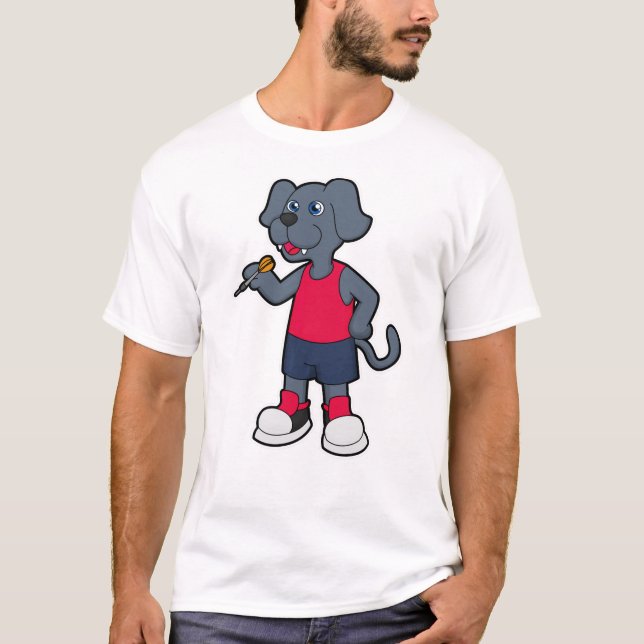 Dog as Dart player with Darts T-Shirt (Front)