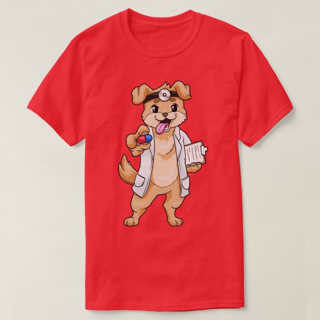 Dog as doctor with pills and notepad T-Shirt (Design Front)