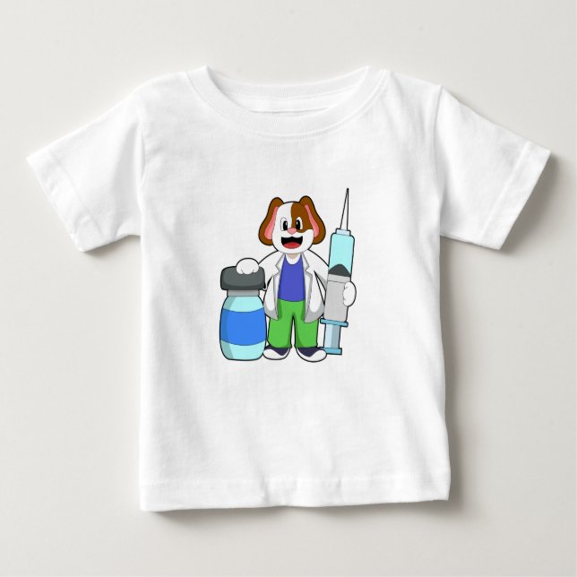 Dog as Doctor with Syringe Baby T-Shirt (Front)