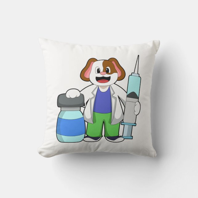 Dog as Doctor with Syringe Cushion (Front)