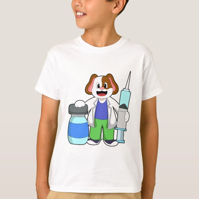 Dog as Doctor with Syringe T-Shirt (Front)