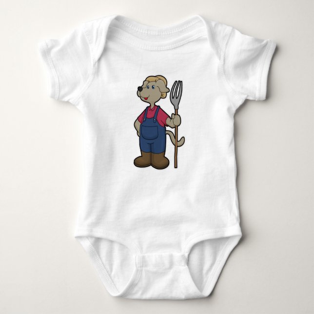 Dog as Farmer with Rake & Hat Baby Bodysuit (Front)