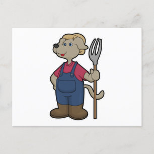 Dog as Farmer with Rake & Hat Postcard