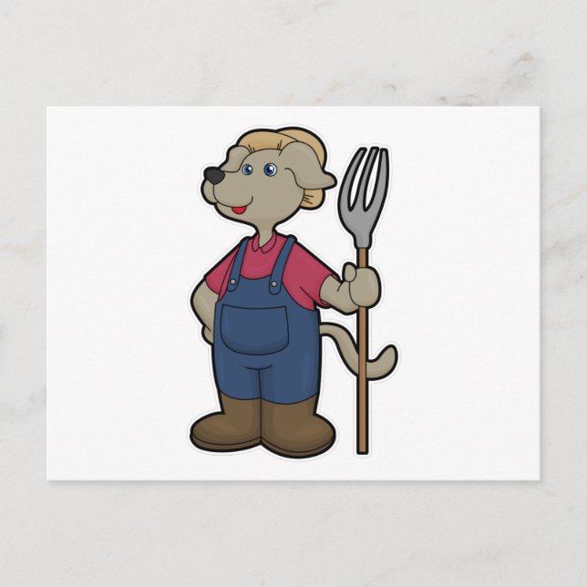 Dog as Farmer with Rake & Hat Postcard (Front)