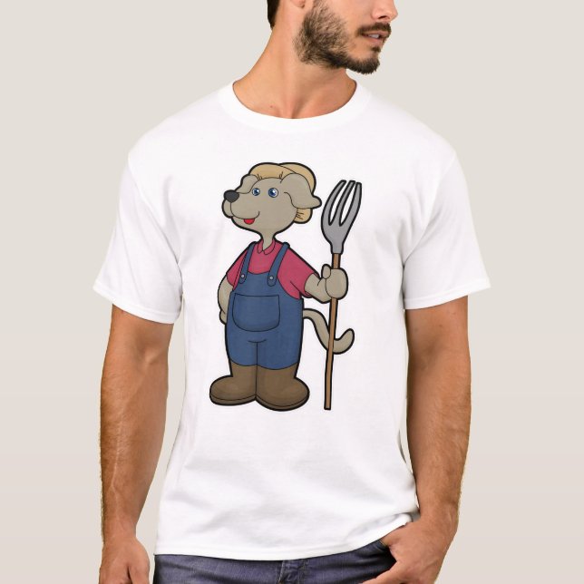 Dog as Farmer with Rake & Hat T-Shirt (Front)
