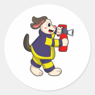 Dog as Firefighter with Fire extinguisher Classic Round Sticker