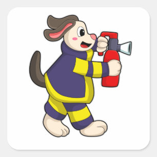 Dog as Firefighter with Fire extinguisher Square Sticker