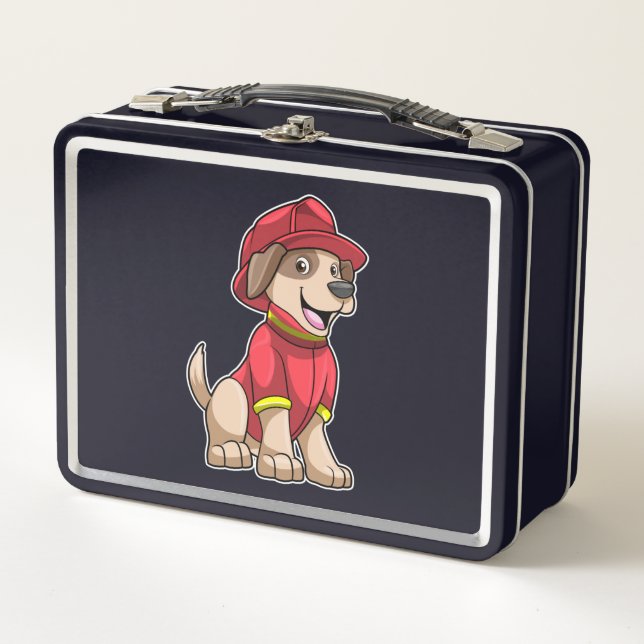Dog as Firefighter with Fire helmet Metal Lunch Box (Front)