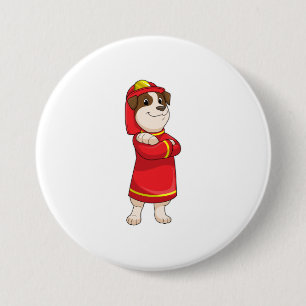 Dog as Firefighter with Helmet 7.5 Cm Round Badge