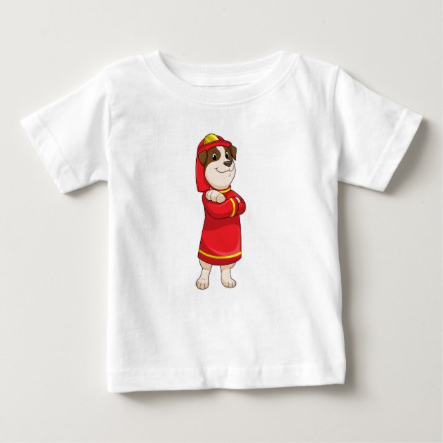 Dog as Firefighter with Helmet Baby T-Shirt (Front)