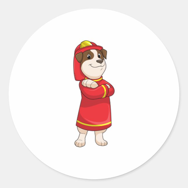 Dog as Firefighter with Helmet Classic Round Sticker (Front)