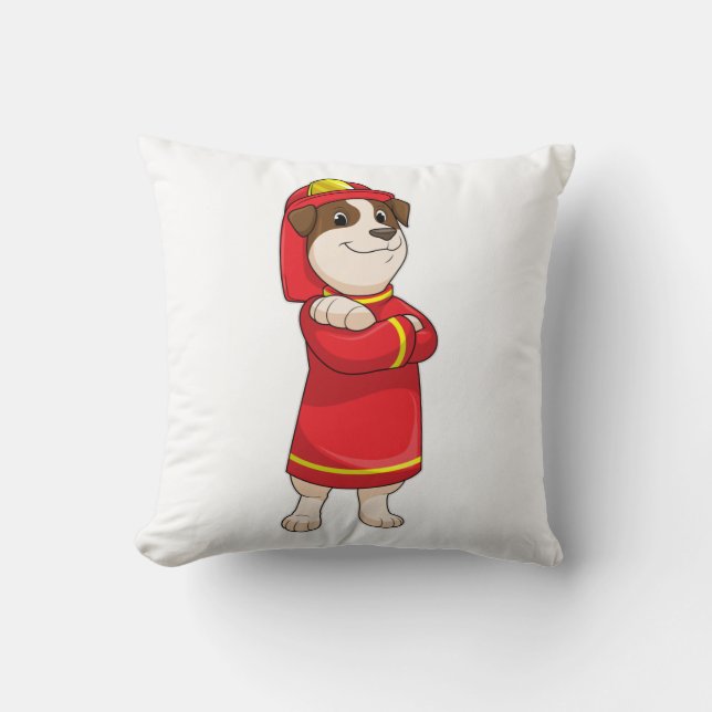 Dog as Firefighter with Helmet Cushion (Front)
