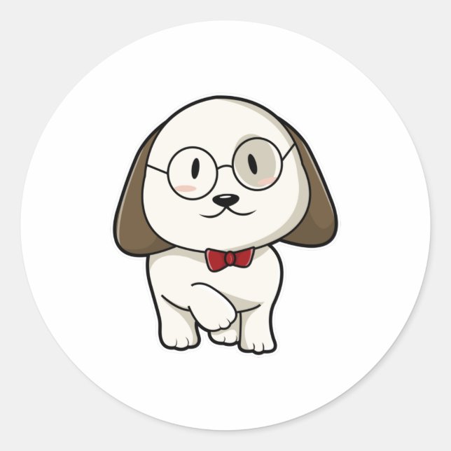 Dog as Groom with Tie & Glasses Classic Round Sticker (Front)