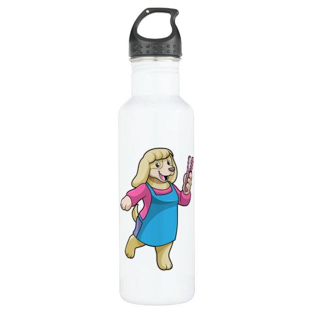 Dog as Hairdresser with Comb 710 Ml Water Bottle (Front)