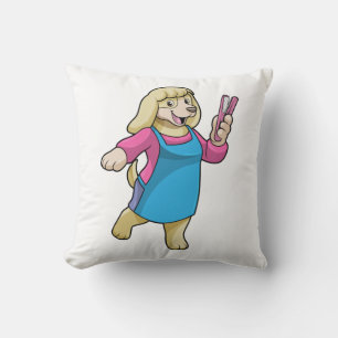 Dog as Hairdresser with Comb Cushion