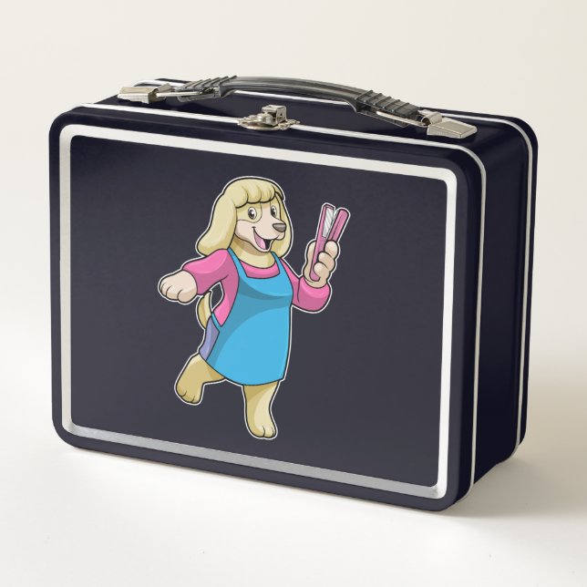 Dog as Hairdresser with Comb Metal Lunch Box (Front)