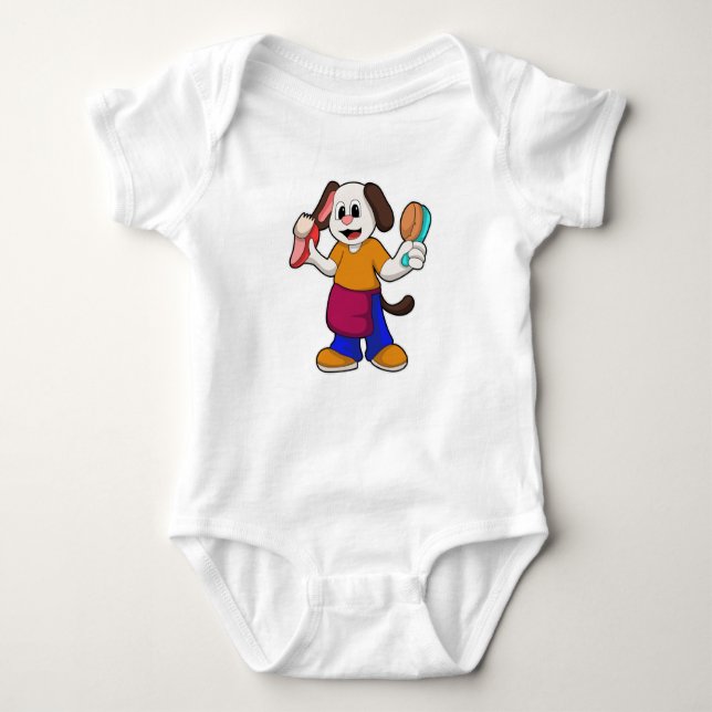 Dog as Hairdresser with Razor Baby Bodysuit (Front)