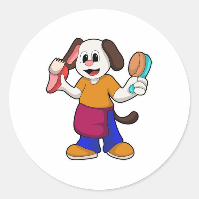 Dog as Hairdresser with Razor Classic Round Sticker (Front)