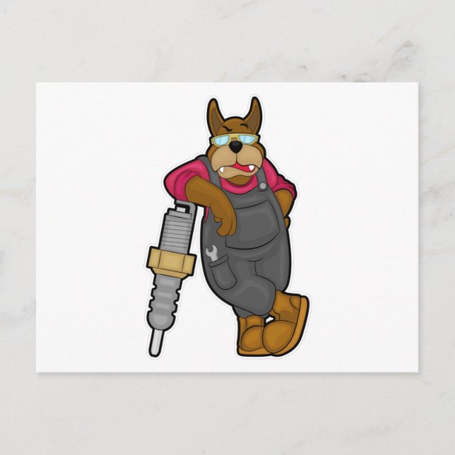 Dog as Mechanic with Spark plug Postcard (Front)