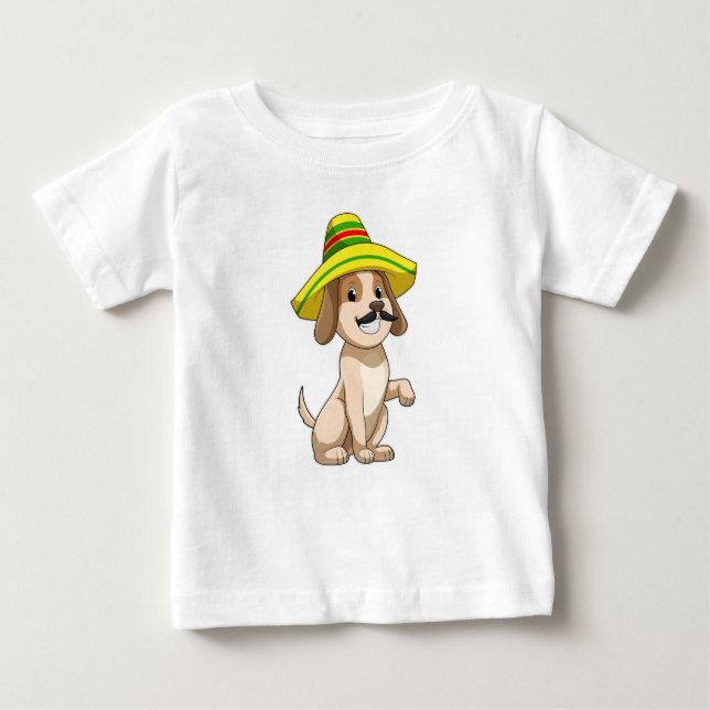 Dog as Mexican with Straw hat Baby T-Shirt (Front)