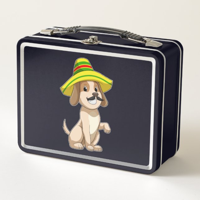 Dog as Mexican with Straw hat Metal Lunch Box (Front)