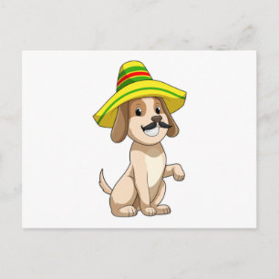 Dog as Mexican with Straw hat Postcard