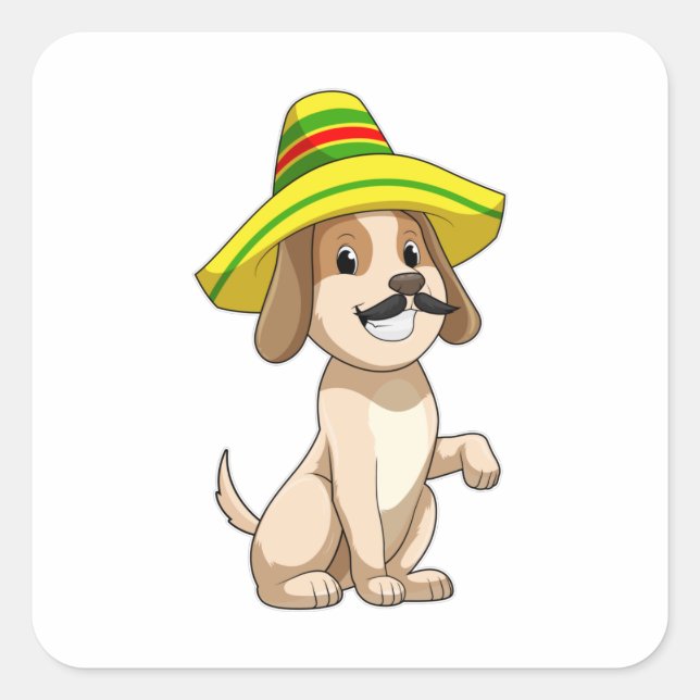 Dog as Mexican with Straw hat Square Sticker (Front)