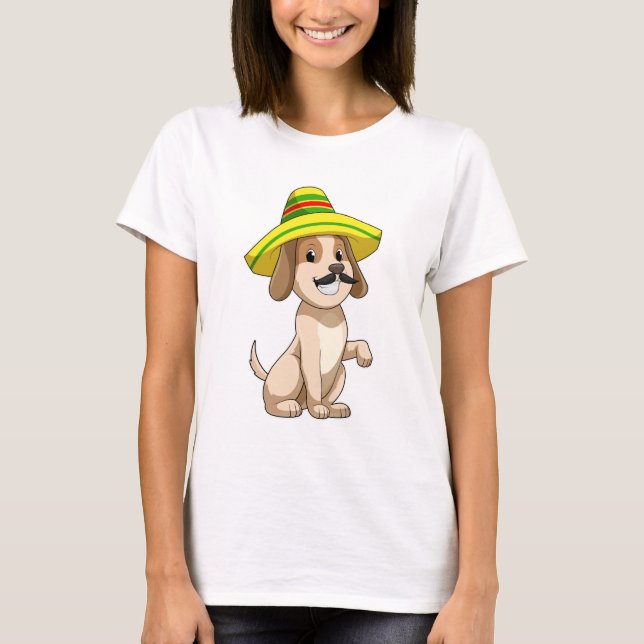 Dog as Mexican with Straw hat T-Shirt (Front)
