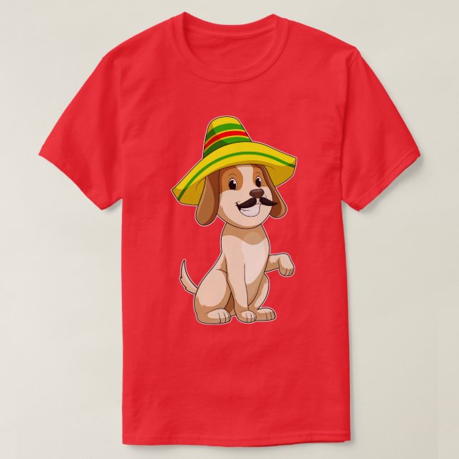 Dog as Mexican with Straw hat T-Shirt (Design Front)
