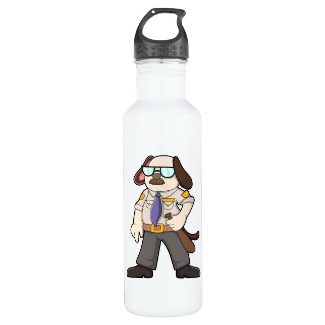 Dog as Police officer with Baton & Sunglasses 710 Ml Water Bottle (Front)