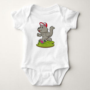 Dog as Runner with Cap Baby Bodysuit